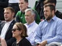 Hibs chairman Ron Gordon (centre), flanked by club chief executive Ben Kensell and head of recruitment Ian Gordon. Picture: SNS