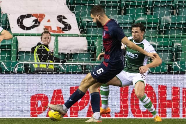 Alex Iacovitti makes it 2-0 to Ross County with a simple finish as Hibs are beaten at Easter Road. Picture: SNS