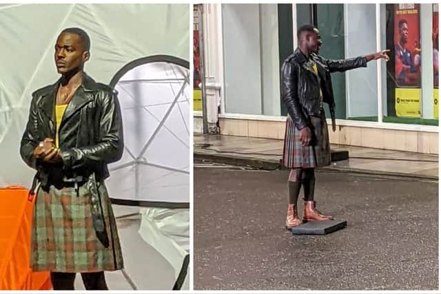 Edinburgh-raised Ncuti Gatwa has been seen on the set of Doctor Who wearing a kilt.