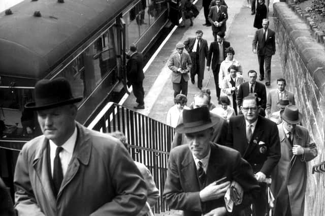 Passengers leaving the platform at Morningside Station, Edinburgh in 1961
