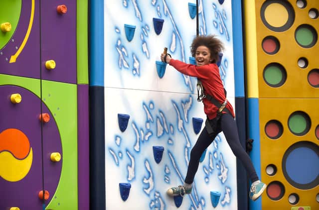 With a variety of brightly coloured climbing walls, suitable for children and adults, Clip ‘n Climb at the Edinburgh International Climbing Arena, Ratho, challenges  the senses and stamina