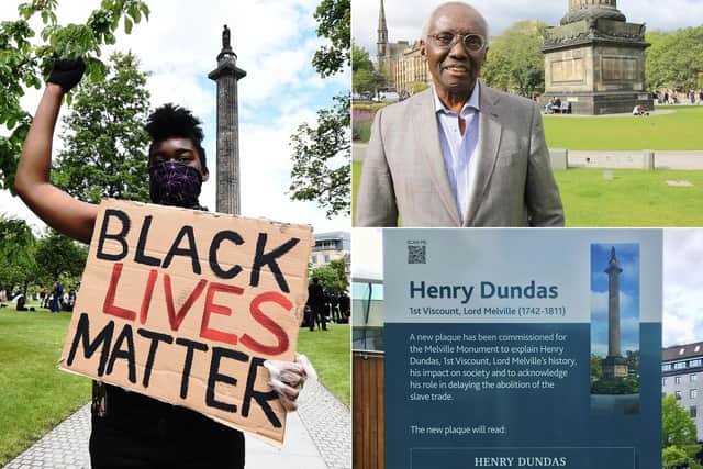 A plaque explaining Henry Dundas' relationship with the slave trade was placed on the controversial Melville Monument in Edinburgh following Black Lives Matter protests