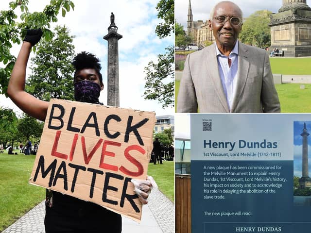 A plaque explaining Henry Dundas' relationship with the slave trade was placed on the controversial Melville Monument in Edinburgh following Black Lives Matter protests