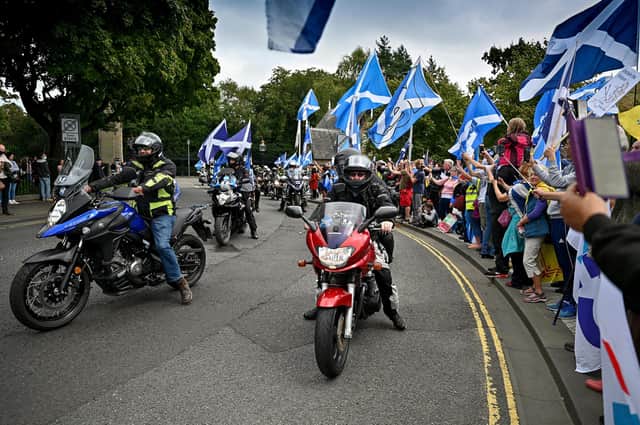 Motorcycles on the route of the pro-independence march. PIC: Getty/Jeff J Mitchell