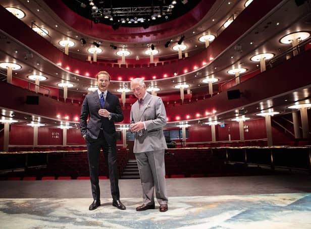 RCS graduate Sam Heughan with patron Prince Charles at its New Athenaeum Theatre. Picture: Robert McFadzean