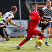 Joao Balde in action for Civil Service Strollers against East Stilring earlier in the season. After joining Hibs, returning on loan and recovering from injury he is back in action