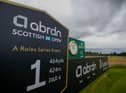A general view of branding on the first tee prior to the abrdn Scottish Open at The Renaissance Club in East Lothian. Picture: Luke Walker/Getty Images.