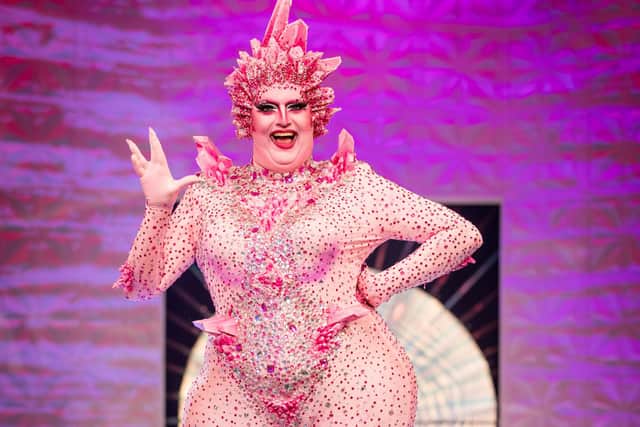 Lawrence Chaney on the Drag Race catwalk