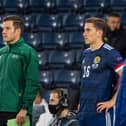 Paul Hanlon comes on for his Scotland debut