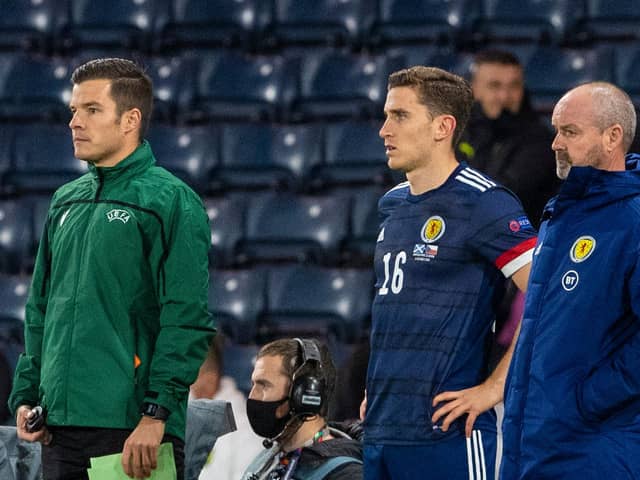 Paul Hanlon comes on for his Scotland debut