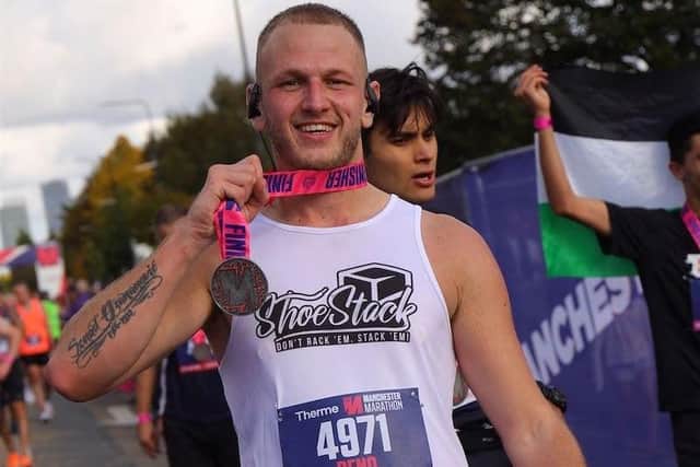 Bernardo Redzic, the founder of Shoestack, who recently completed the Manchester Marathon.