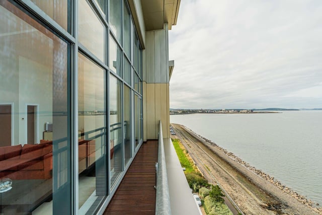 The Newhaven property benefits from this  L-shaped private balcony, offering fantastic views of the Firth of Forth.