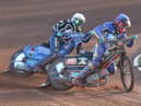 Monarchs rider Jaco Hook leads Newcastle's Max Clegg. Picture: Jack Cupido