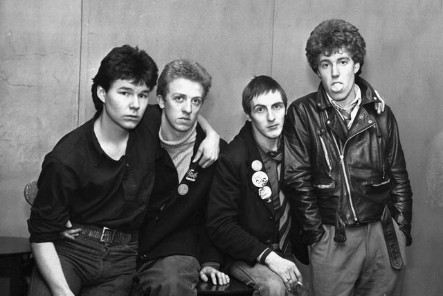 The Skids - Stuart Adamson, Alexander Plode, Thomas Bomb, and Richard Jobson - supported The Stranglers in concert in Edinburgh in February 1978.