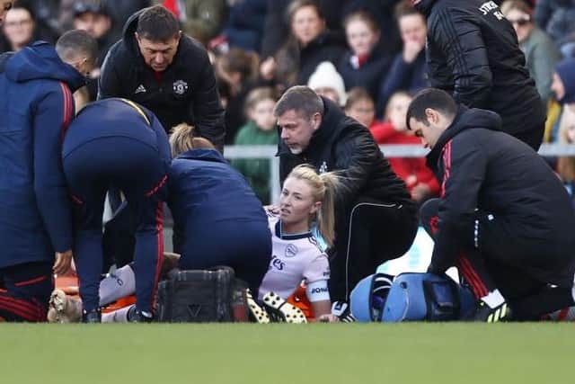 England and Arsenal striker Leah Williamson recently tore her cruciate ligament in a league game against Manchester United. Picture: Getty