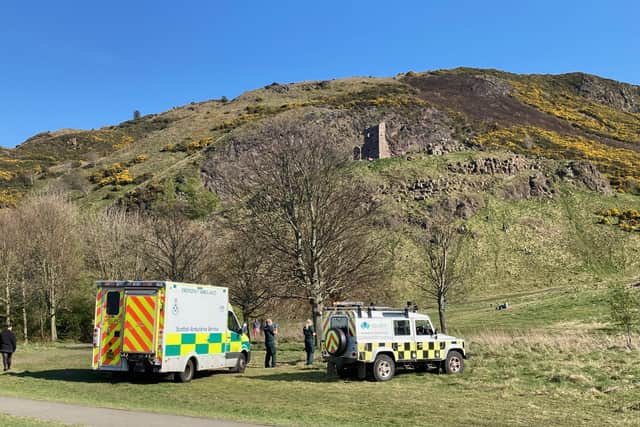 Emergency services responding to an incident in Holyrood Park on Saturday afternoon.