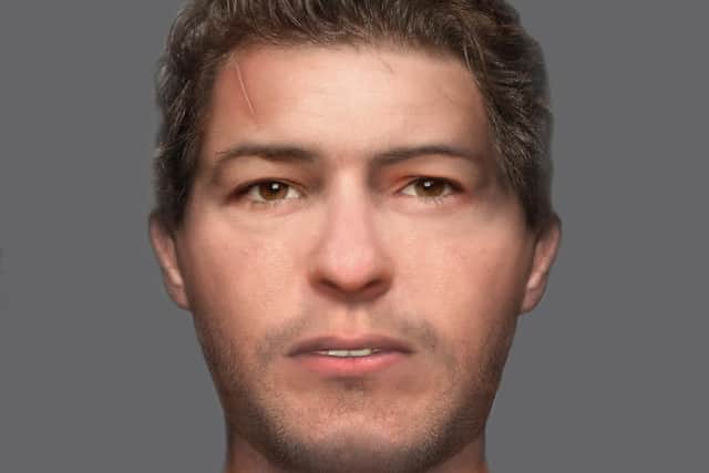 A facial reconstruction of the 'Loch Lomond wanderer' who died at Cramond near Edinburgh in the 6th Century. PIC: Aberdeen University.