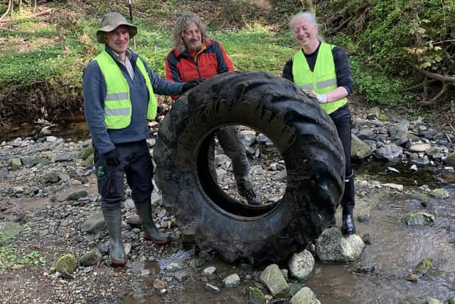 This large tyre was among the objects found.