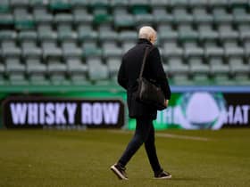 Jim Goodwin leaves Easter Road after being sacked in the immediate aftermath of Aberdeen's 6-0 defeat by Hibs