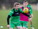 Lewis Allan takes part in a Hibs training session at East Mains