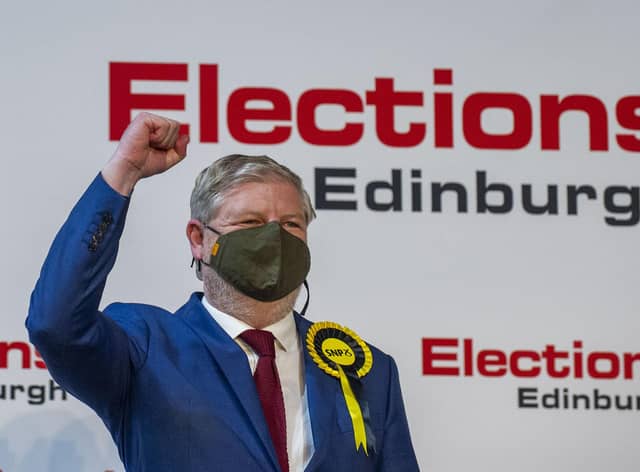 Angus Robertson celebrates being elected MSP for Edinburgh Central (Picture: Lisa Ferguson)