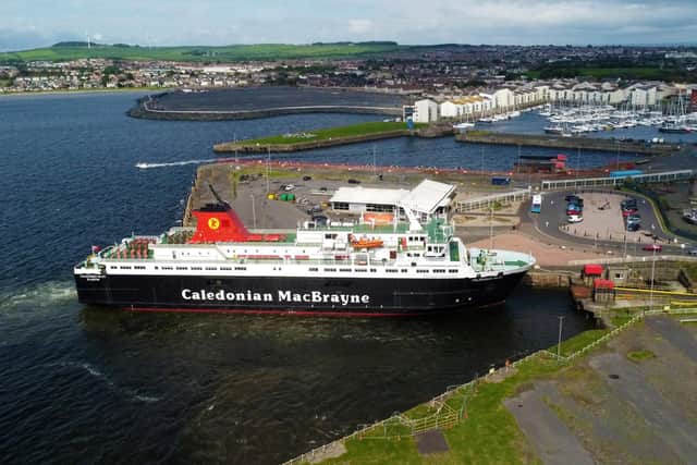 CalMac's MV Caledonian Isles ferry at Ardrossan harbour. The ferry has re-entered service.