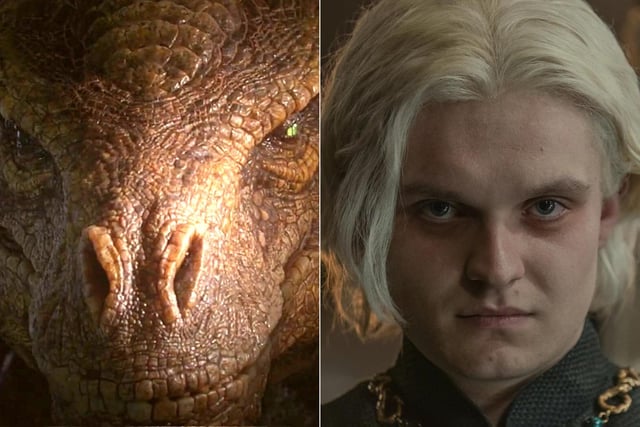 Sunfyre the Golden is ridden by Aegon Targaryen (Tom Glynn-Carney), King Viserys and Alicent Hightower's eldest son. Slightly smaller than Caraxes and Syrax, Sunfyre is described as the most "magnificent" dragon to ever fly in Westeros. He has golden scales, breathes golden flames, and has pale pink wings.