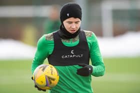 Kevin Nisbet trained with Hibs this morning despite submitting a transfer request. Photo by Mark Scates / SNS Group