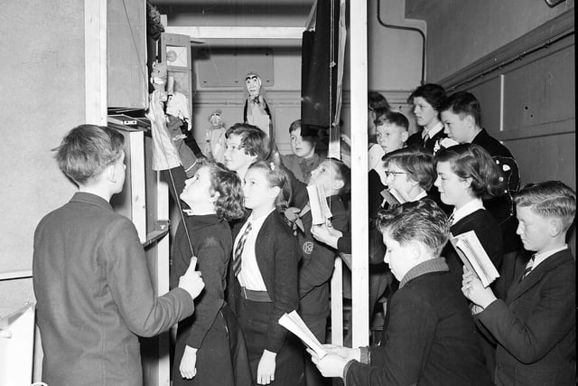 Pupils at Haddington's Knox Academy School staging a puppet show in March 1958.