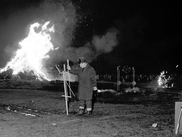 An organised bonfire and firework show for children, staged at Redford Barracks in Edinburgh in November 1968