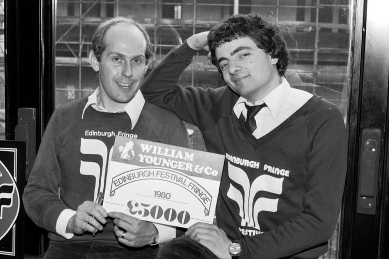 Performer Rowan Atkinson (right), who went onto find fame as Blackadder and Mr Bean, pictured with Fringe director Alistair Moffat at a Fringe press conference during the Edinburgh Festival in 1980.
