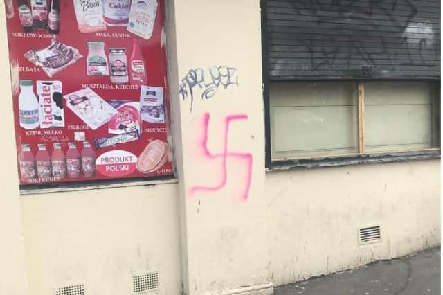 The Nazi symbol appeared on Sunday.