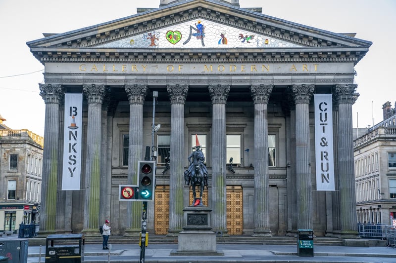 Glasgow's GoMA, where for the first time stencils used by street artist Banksy, to create many of the artist's works, will be displayed in his new exhibition, 'Cut & Run. The show includes authentic artefacts, ephemera and the artist's actual toilet and will run for three months and open all night at weekends.