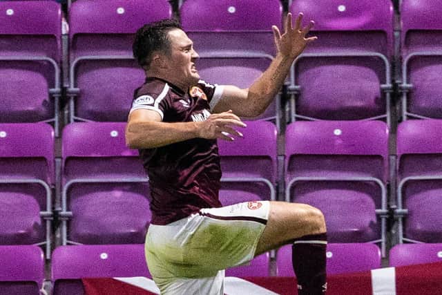 John Souttar celebrates the winner he scored against Celtic. (Photo by Alan Harvey / SNS Group)