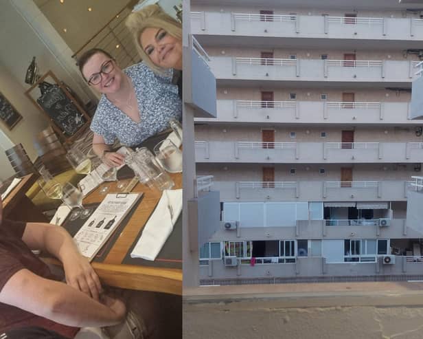 Steven, Colin, Christina and Tracy in happier times on the TUI cruise, before they had to stay at the BH Mallorca Hotel in Magaluf, which looks more like a prison than a hotel.