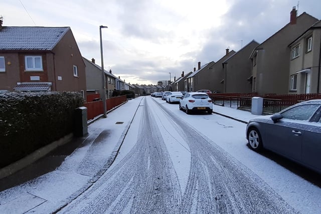 The scene in Longstone this morning after snow hit Edinburgh last night.
