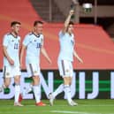 Kevin Nisbet of Scotland celebrates after scoring his  side's second goal during the international friendly match between Netherlands and Scotland at Estadio Algarve on June 02, 2021 in Faro, Portugal. (Photo by Fran Santiago/Getty Images)