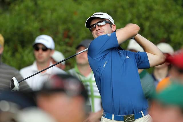 Martin Laird hits a tee shot during the final round of the 2011 Masters Tournament at Augusta National Golf Club. Picture: Jamie Squire/Getty Images.