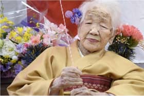 Kane Tanaka, pictured celebrating a recent birthday at her care home. Photo: REUTERS