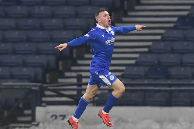 Queen of the South's Connor Shields celebrates his goal against Queens Park in the previous round of the Scottish Cup.  Photo by Ross MacDonald / SNS Group