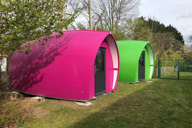 Two of the pods in situ at Freemantles School in Surrey. Picture: contributed.