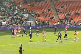 Action from Hibs' final pre-season friendly match against Blackpool at Bloomfield Road. Picture: Patrick McPartlin