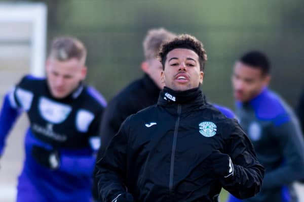 Hibs forward Sylvester Jasper is pictured during training at HTC ahead of the Ross County game