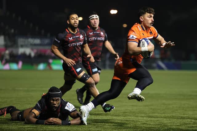 Damien Hoyland produced a brilliant interception for Edinburgh against Saracens but was just stopped short of the line. Picture: David Rogers/Getty Images)