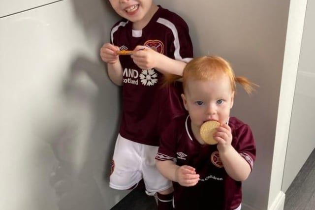 All set for a Jambo win are  Harry, aged four, and Libby who is just 15 months old.
Pic: Angela Lockhart