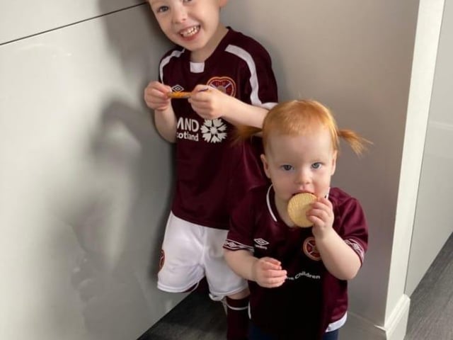 All set for a Jambo win are Harry, aged four, and Libby who is just 15 months old.
Pic: Angela Lockhart