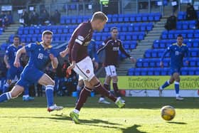 Nathaniel Atkinson scored his first goal for Hearts in the 2-1 defeat to St Johnstone in February. Picture: SNS