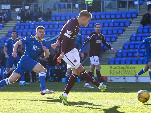 Nathaniel Atkinson scored his first goal for Hearts in the 2-1 defeat to St Johnstone in February. Picture: SNS