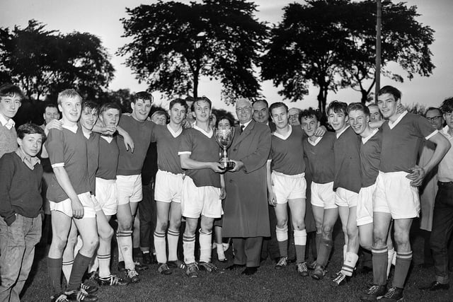 Tranent Football Team receive the Edinburgh Churches David McLean Cup in August 1963.