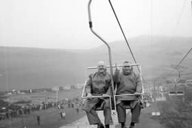 Philanthropist George Boyd Anderson and Lord Provost Herbert Brechin at the opening of Hillend's chairlift in October 1966.